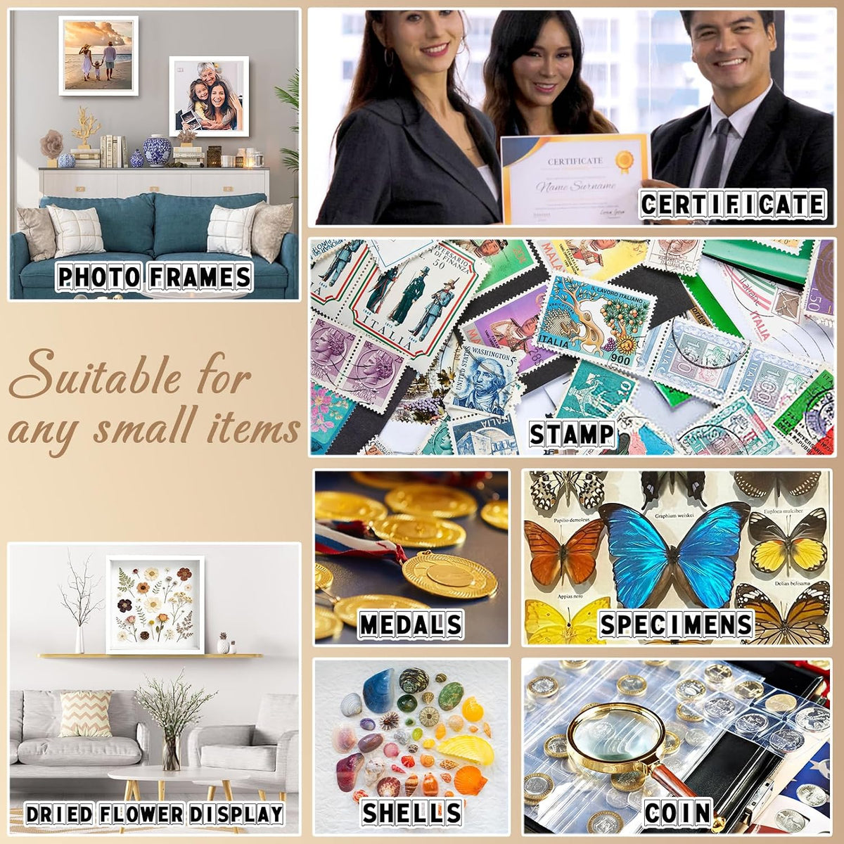 2 Pack 12x12 Shadow Box Frame Deep Shadow Boxes Display Cases with Stand | Wood Shadowbox Display on Tabletop or Wall