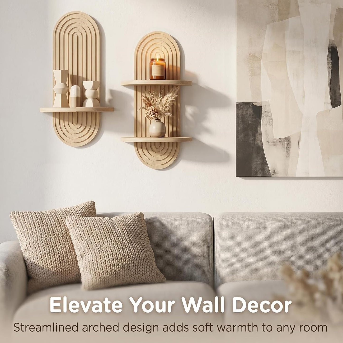 Boho Wall Shelves Boho Chic Wall Decor / 2 Set - Nature / 16.9 x 9.4 / Set of 2