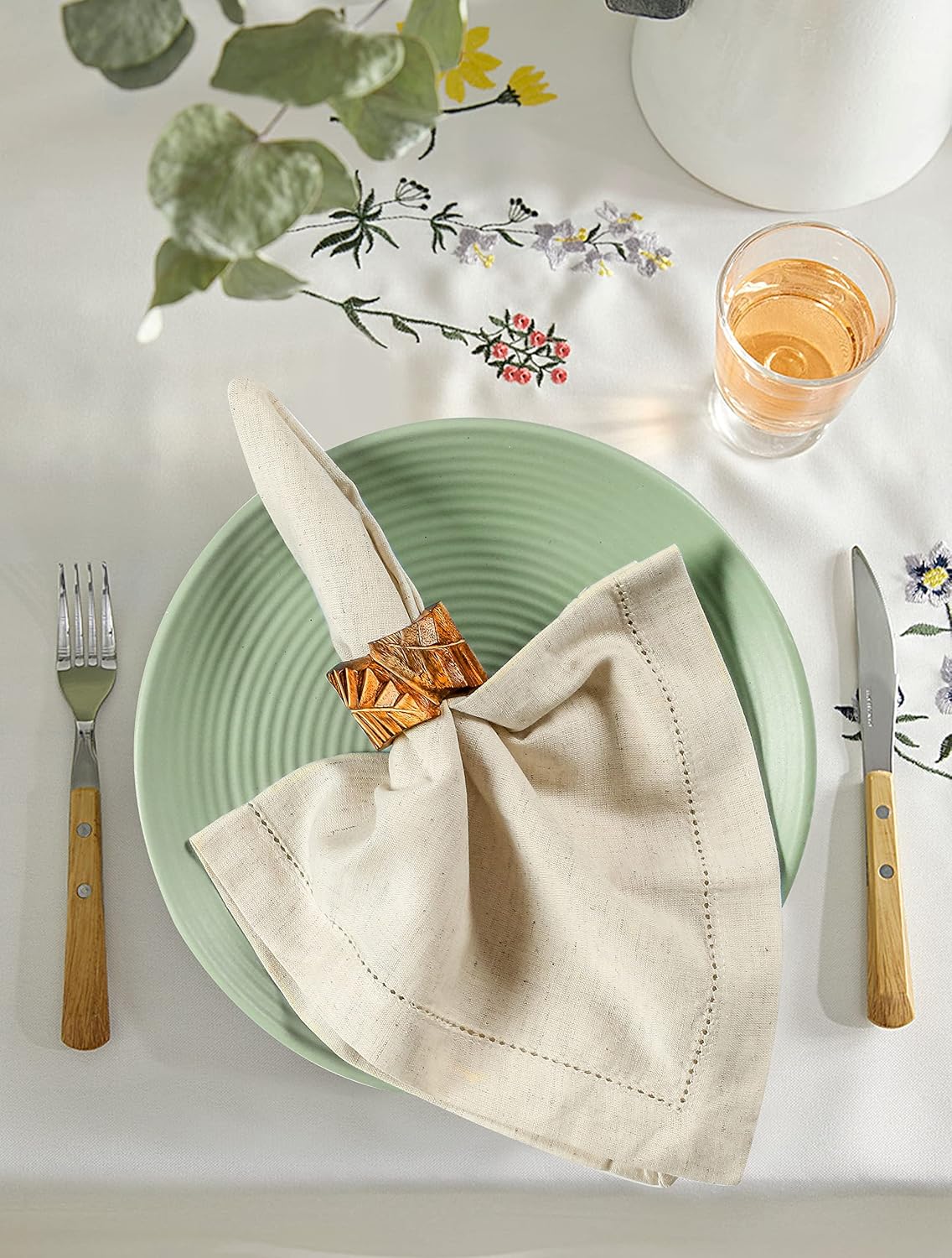 Set of 12 Flax Hemstitch Cloth Napkins 20x20 Inch - Natural | Premium Linen Cotton Reusable Dinner Napkin for Wedding