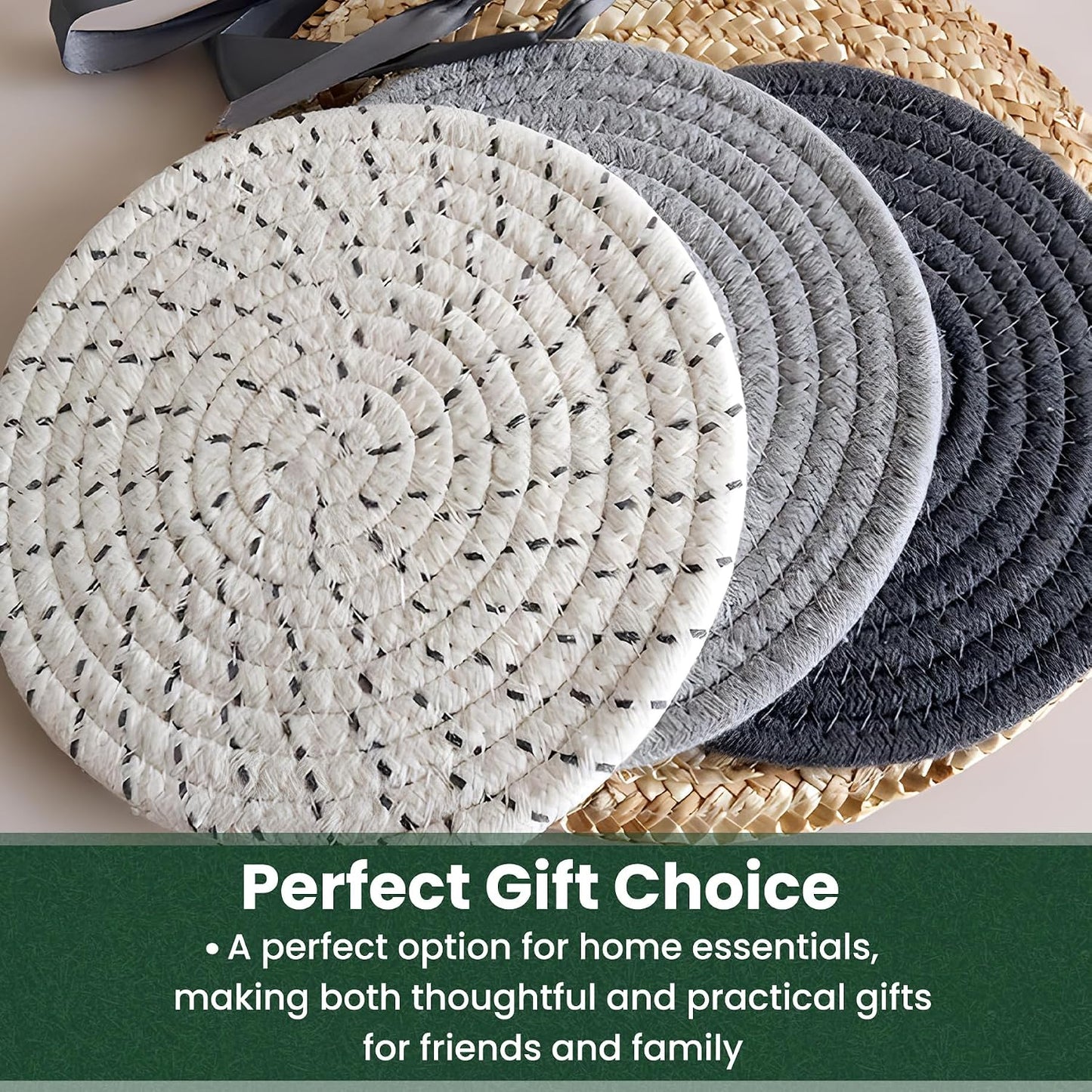 10 Inch Trivets for Hot Dishes, Hot Pots and Pans, 5 Pcs | Comes with Storage Basket, Extra Large Thick Heat Resistant