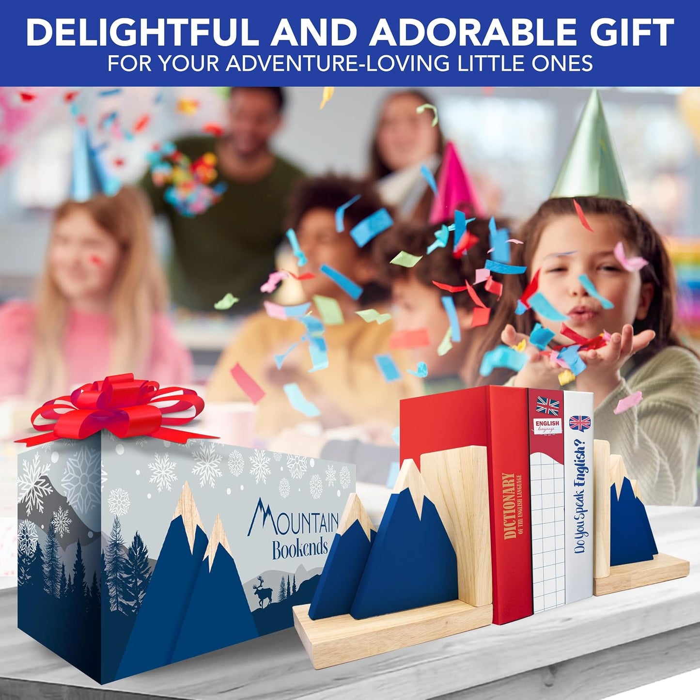 Non-Skid Wooden Bookends for Kids / Blue