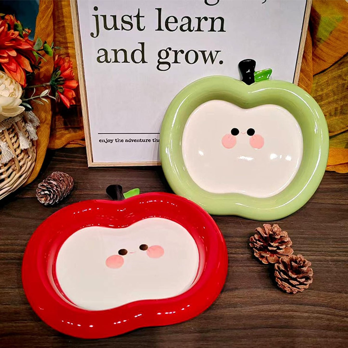 Green Apple Jewelry Tray Ceramic Ring Holder Dish " Key / #b Green Apple Jewelry Tray / 8.7 x 8.3