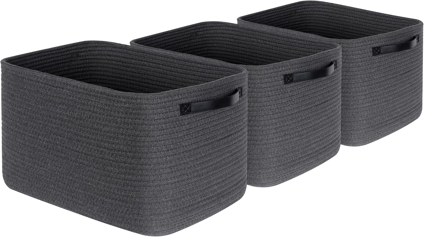 Decorative Woven Storage Baskets / Charcoal Gray / Black / Set of 3
