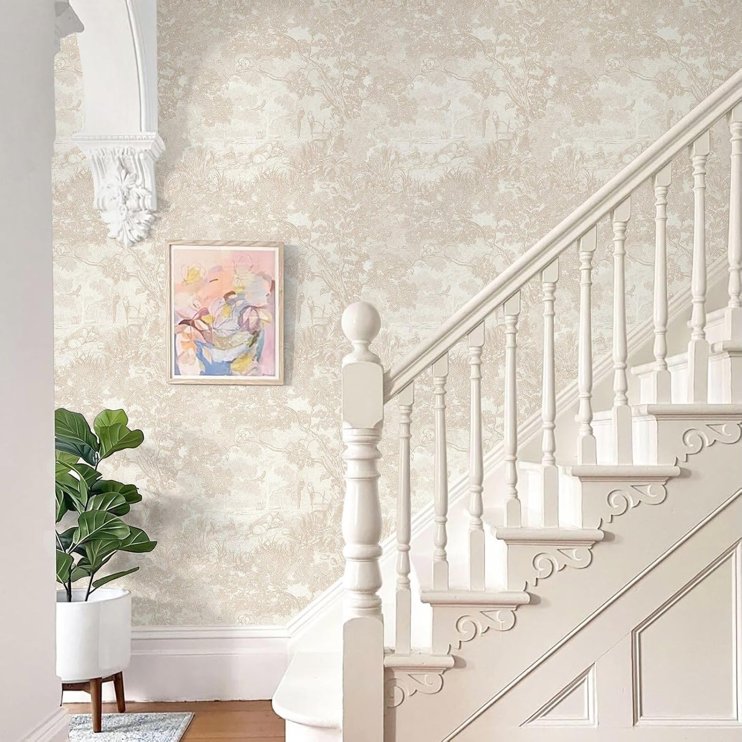 Vintage Wallpaper Peel and Stick Neutral Wallpaper ft Forest Animals Contact / 17.3 x 197 / Beige