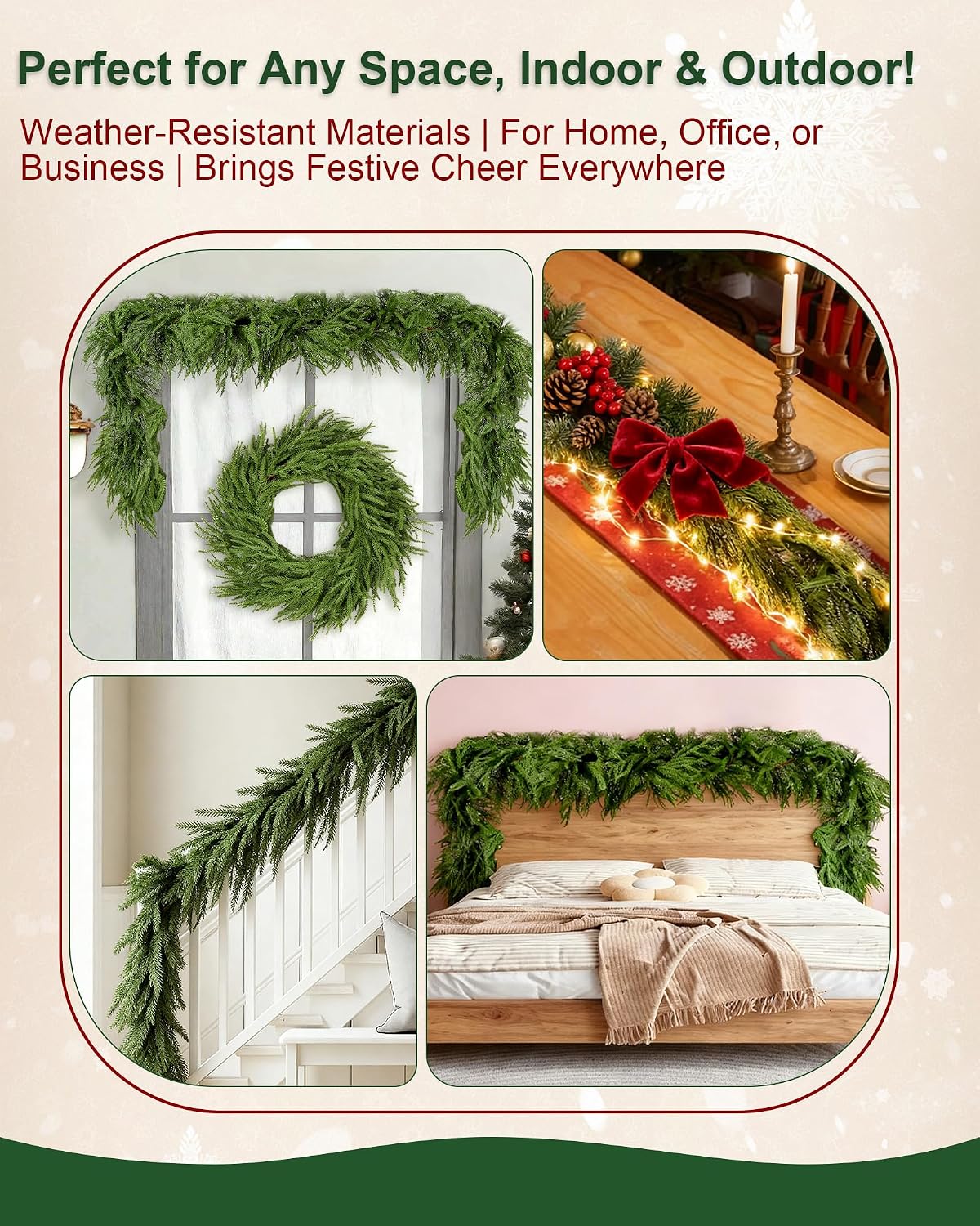 12FT (2 * 6FT) Artificial Christmas Garland, Real Touch Norfolk Pine Greenery Garland, Ultra Full & Lush Unlit Garland