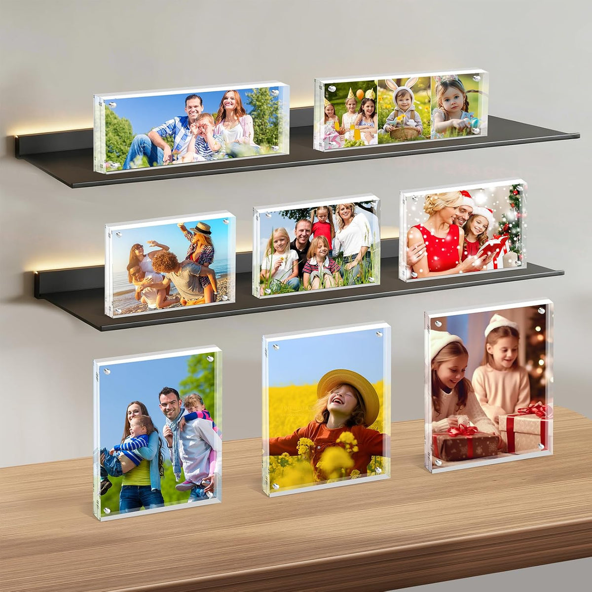 5 Pack 8 * 10 Acrylic Block Picture Frames, 24mm Thick Freestanding Double-Sided Magnetic Holder, Frameless Modern