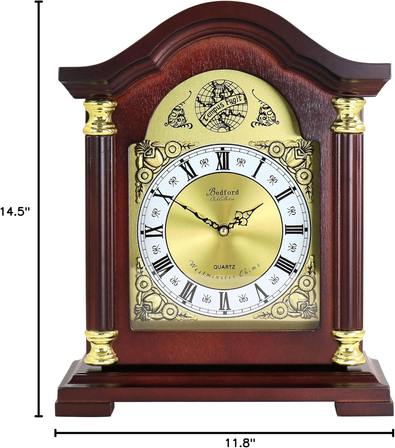 Bedford Clock Collection Redwood Mantel Clock with Chimes