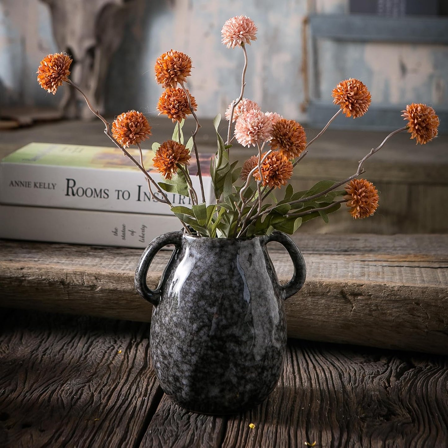 Black Ceramic Vase / Double Handle - Black