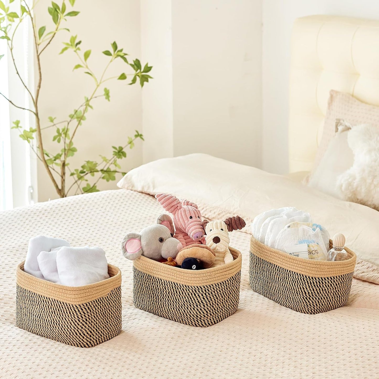 Bathroom Storage Basket / Camel & Mixed Black / 10.6 x 6.7 x 6.7