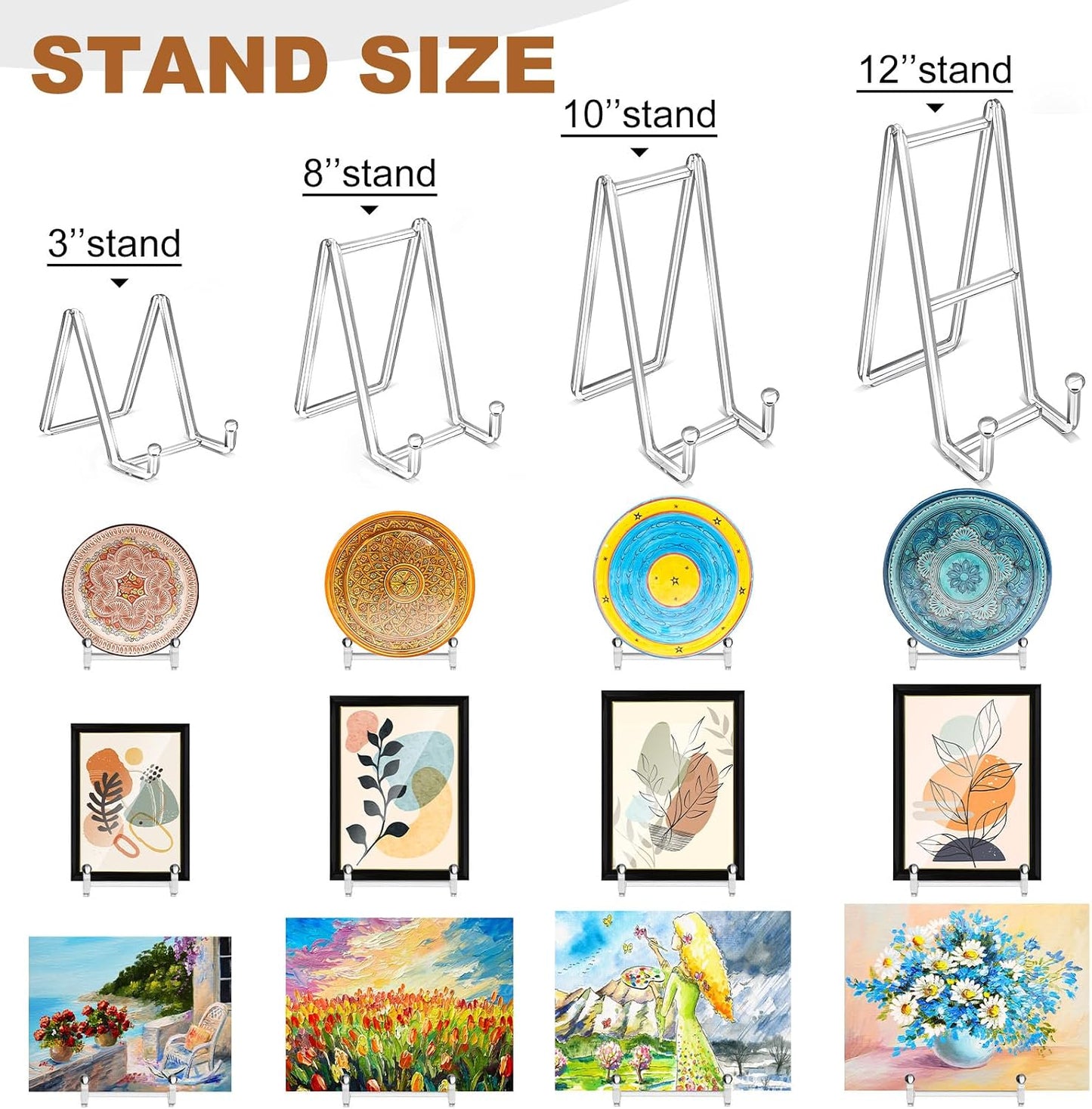Plate Stands for Display Acrylic Square Holder Stand Picture Frame / 3 Inches / Clear / Set of 2