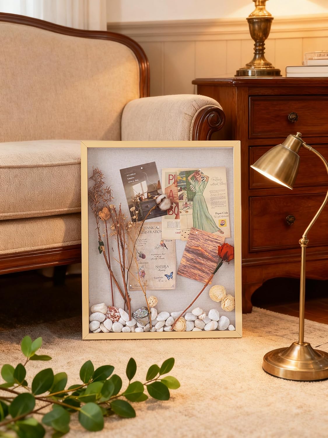 Muzilife 16x20 Large Shadow Box Wood Picture Frame, Tempered Glass, Gold | FSC-Certified MDF | Soft Acid-free Linen