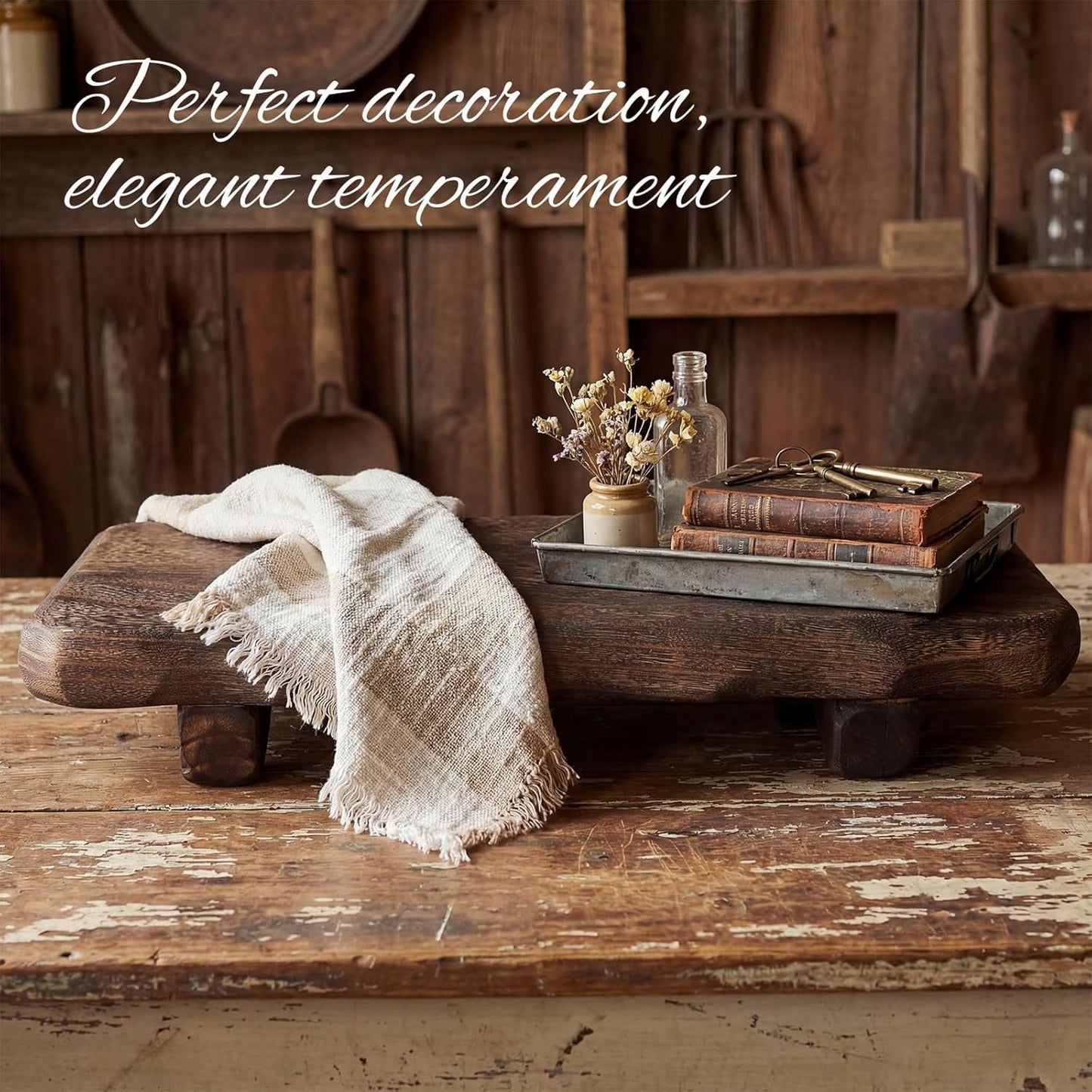 Decorative Found Wood Board Farmhouse Wood Riser Pedestal Stand / 22 x 9
