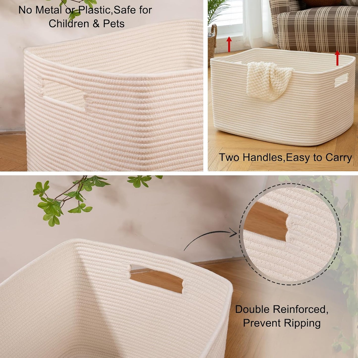 Woven Cotton Rope Baskets for Organizing / White / 22 x 17 x 12