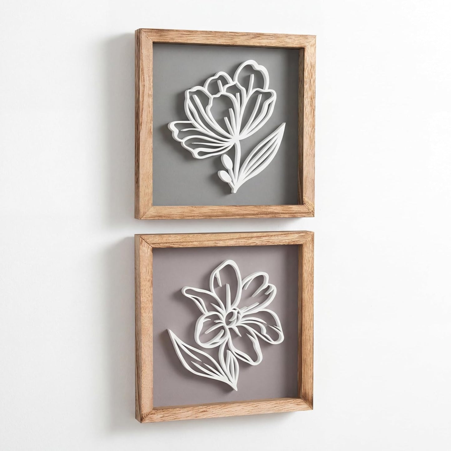 Tide and Tales 3D Botanical Floral Wall Art (Framed Set of 2) Ready-to-Hang Lightweight Boho Decor for Walls