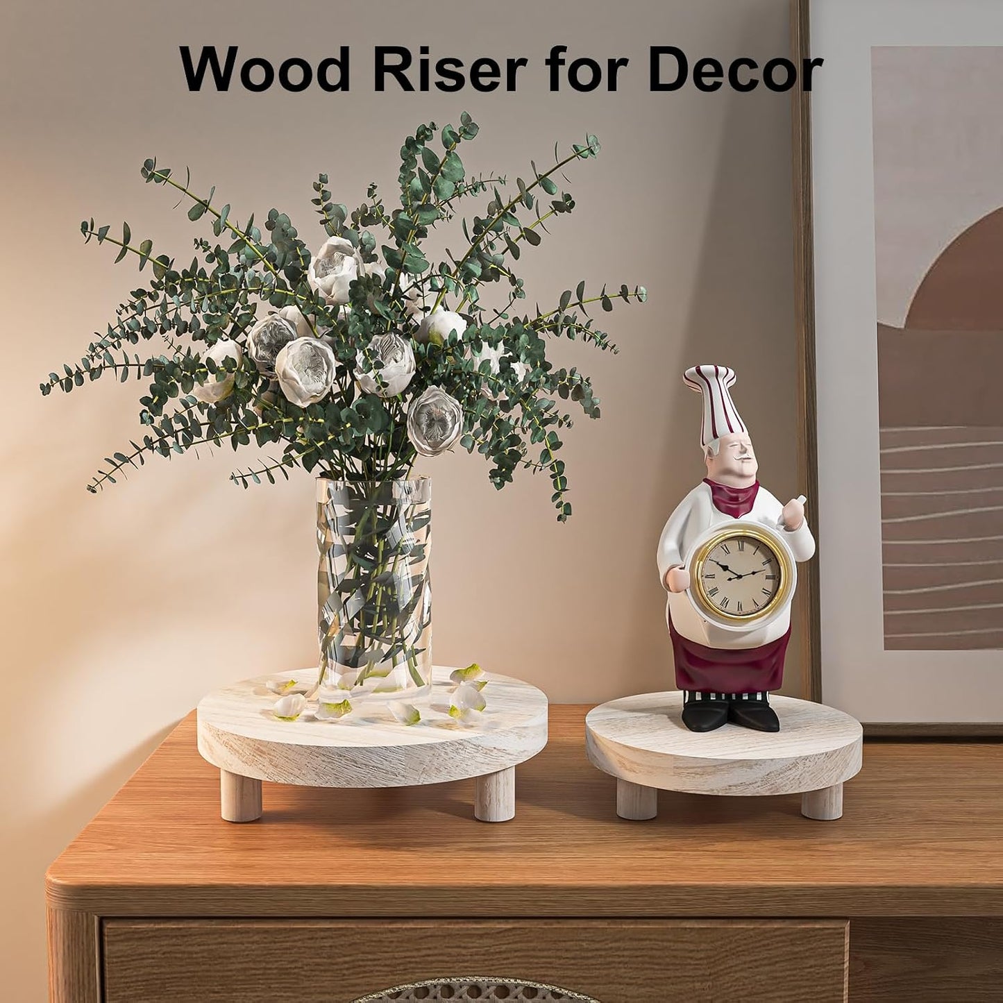 Wood Plant Stand Indoor Outdoor, 12/10/8/6" Round Wood Riser for Decor Wooden Stool Display Stand Flower Pot Holder