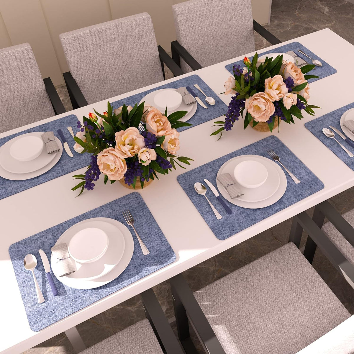 Maxpearl Faux Leather Placemats Set of 8, Easy to Clean, Blue | Waterproof - Heat Resistant - Non Slip - Wipe Clean