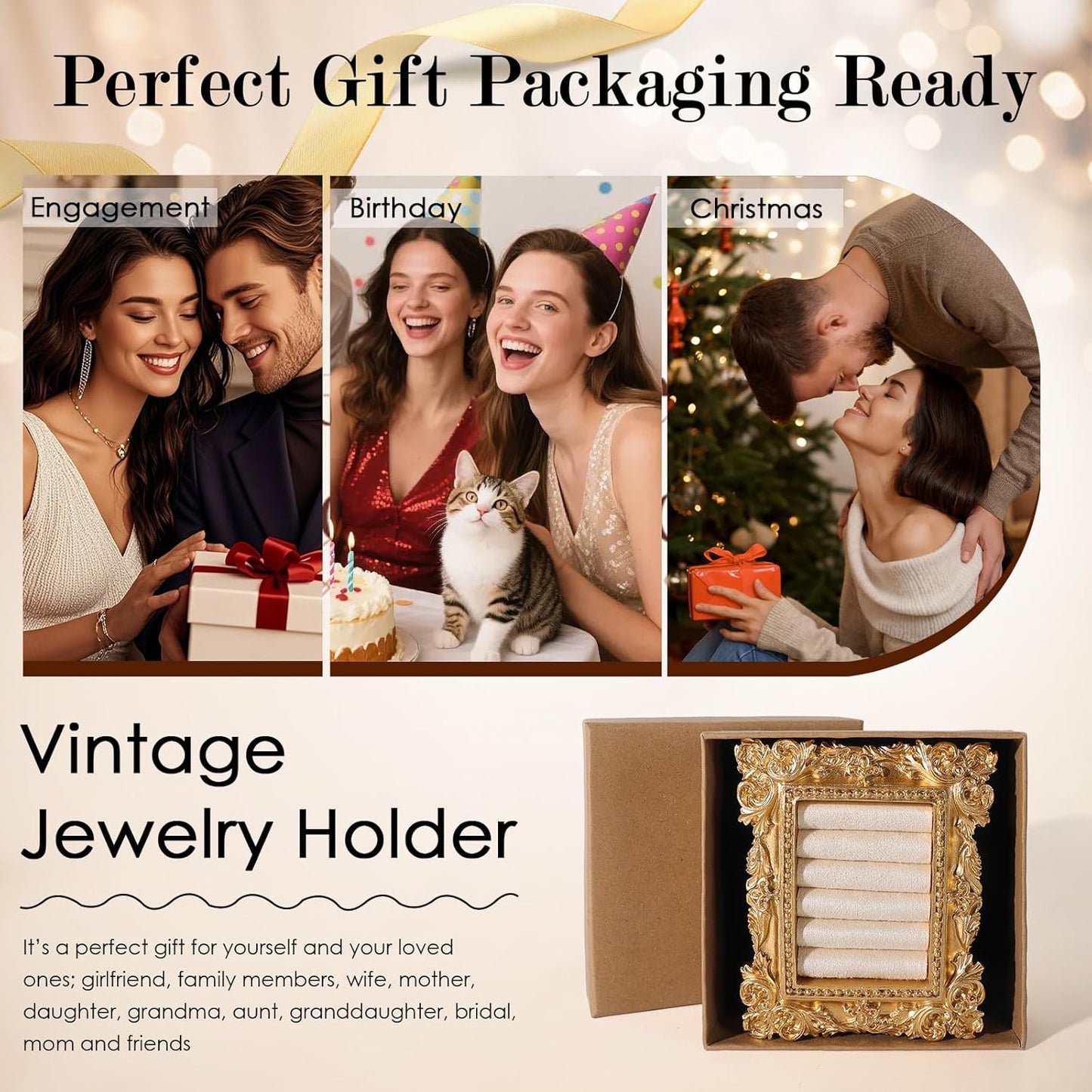 Vintage Ring Holder Rectangle Gold Velvet Display Stand / Mpf05-gold White