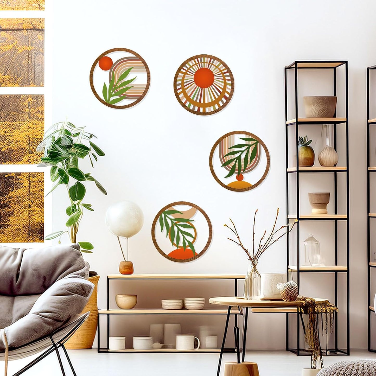 Boho Wall Decor Wooden Hollow Bobo Wall Art Bohemian Bedroom Decor / Rustic / 10 Inch / Set of 4