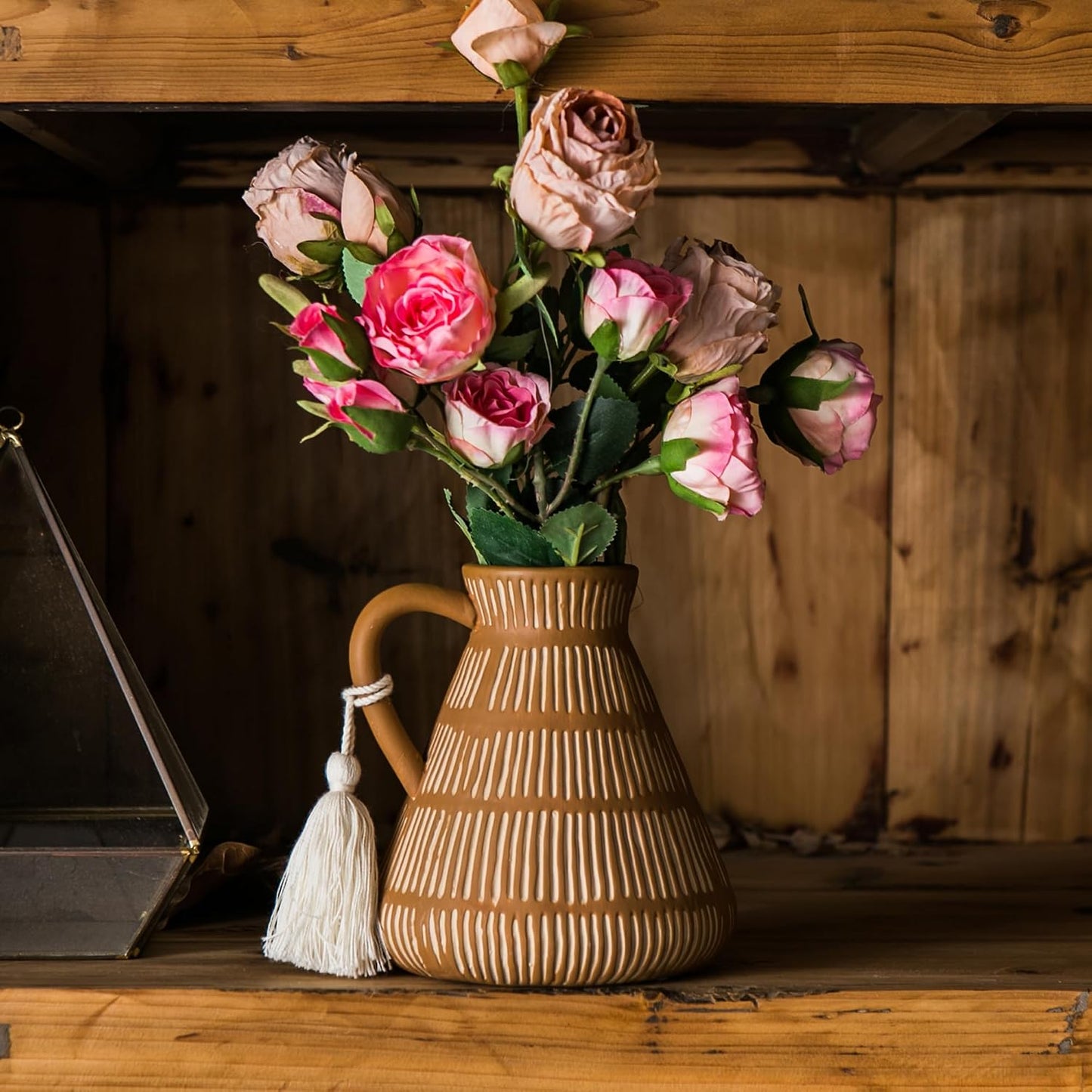 Rustic Farmhouse Vase / Yellow - Tassel