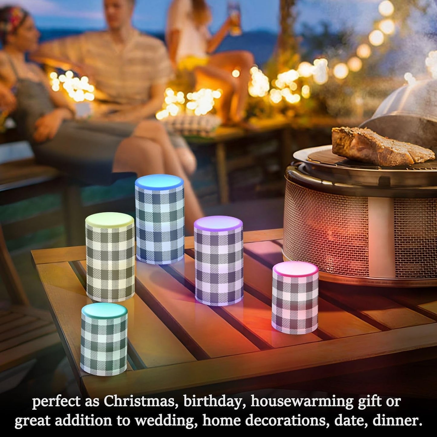 Flickering Flameless Candles, Black White Buffalo Plaid LED Candles with Remote Timer, Set of 2 Battery Operated Candle