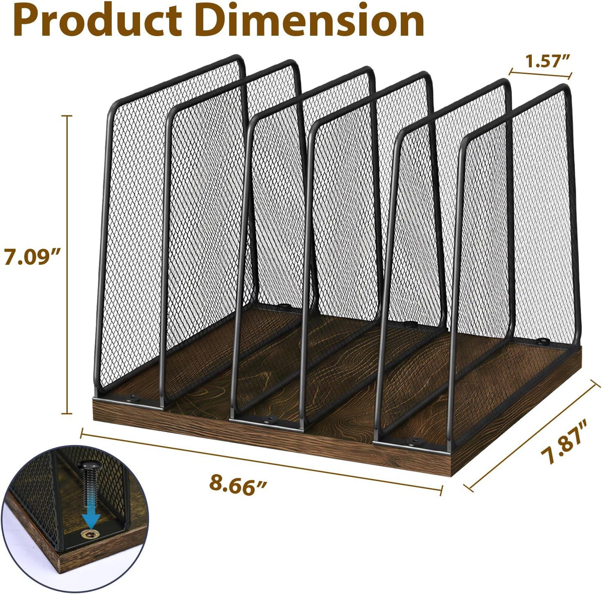 LEKETREE Desk File Organizer, 5-Section Upright File Sorter, Vertical File Folder Holder, Mesh Metal Wood Office