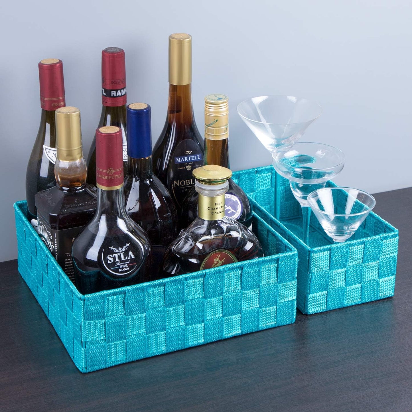 Woven Storage Baskets for Organizing / Aqua / Black