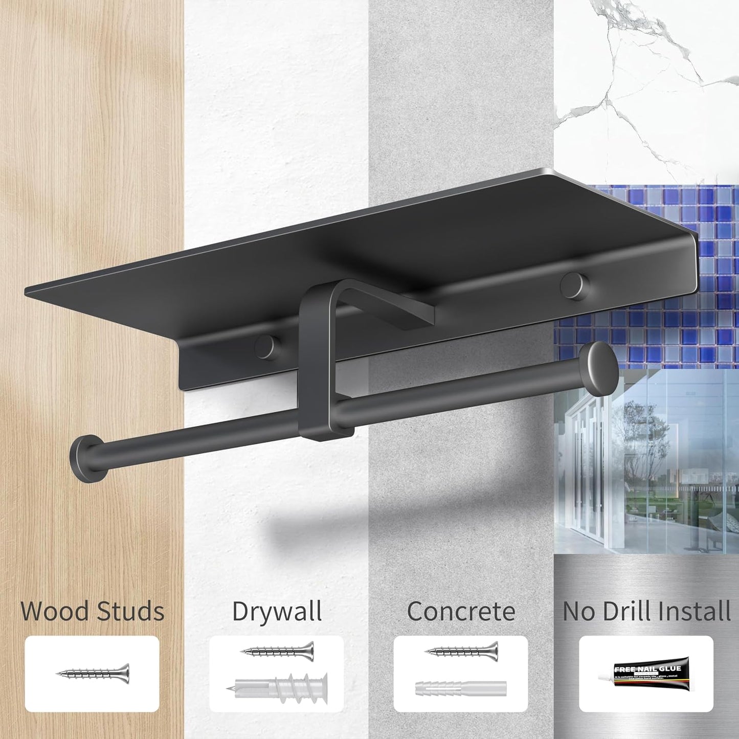 Grey Toilet Paper Holder with Shelf, Double Roll Commercial Toilet Paper Dispenser