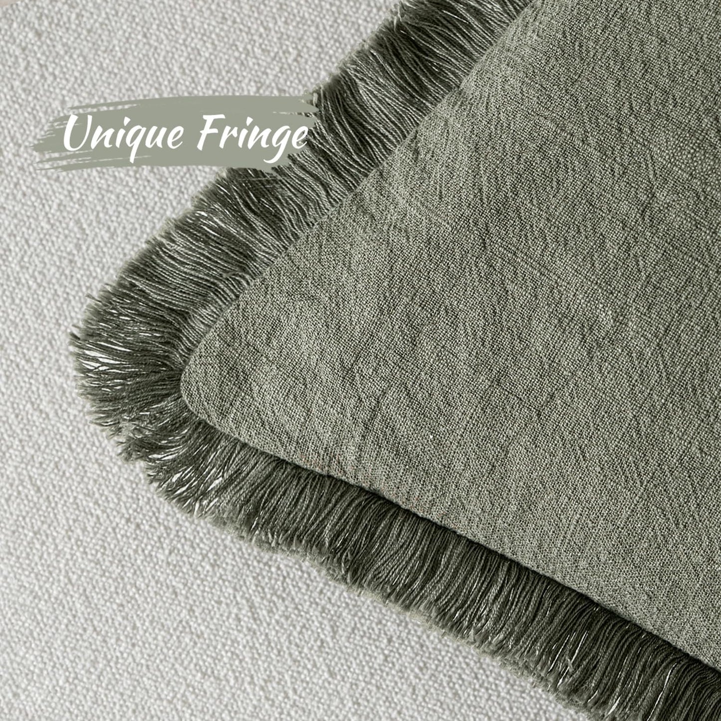 Decorative Throw Pillow Covers Neutral Linen Fringe Throw Pillows Boho / Light Olive Green / 36 x 14
