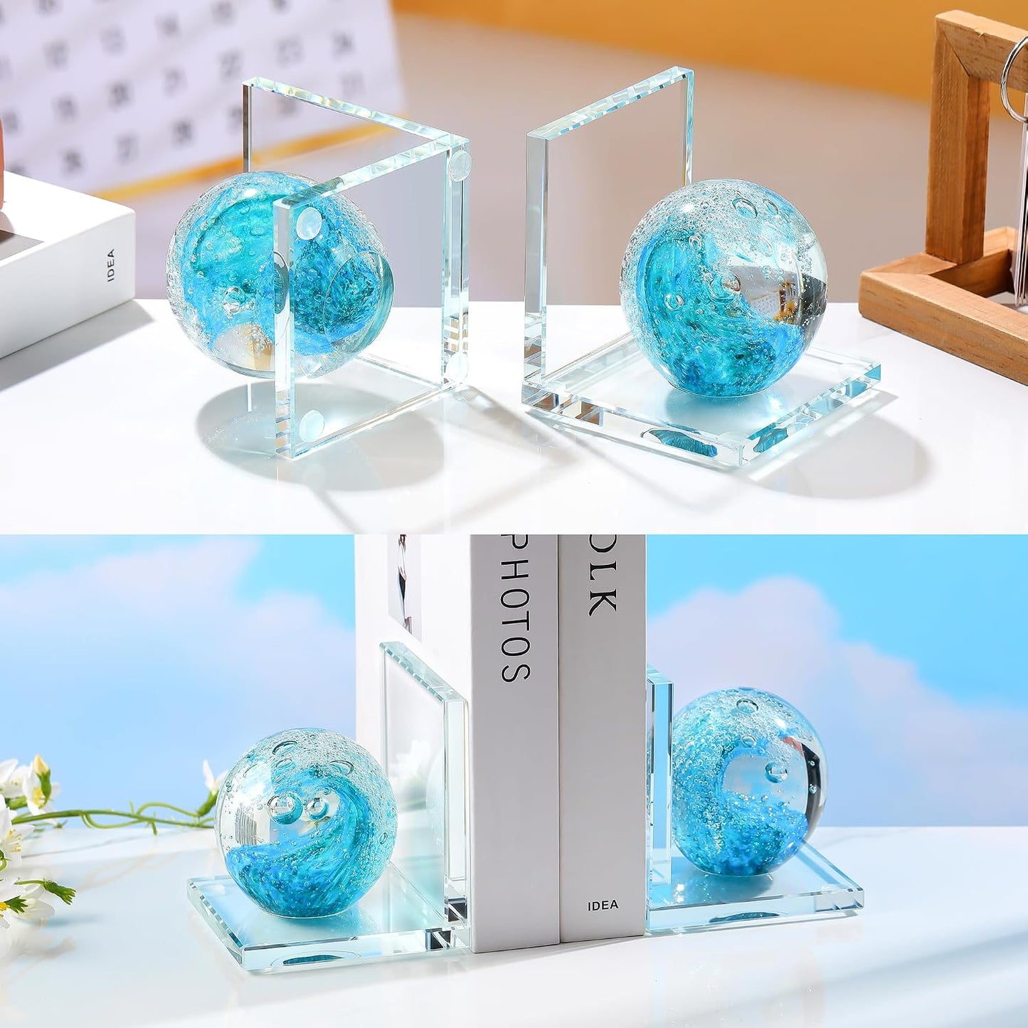 Glass Bookends / Book Ends / Light Blue+green