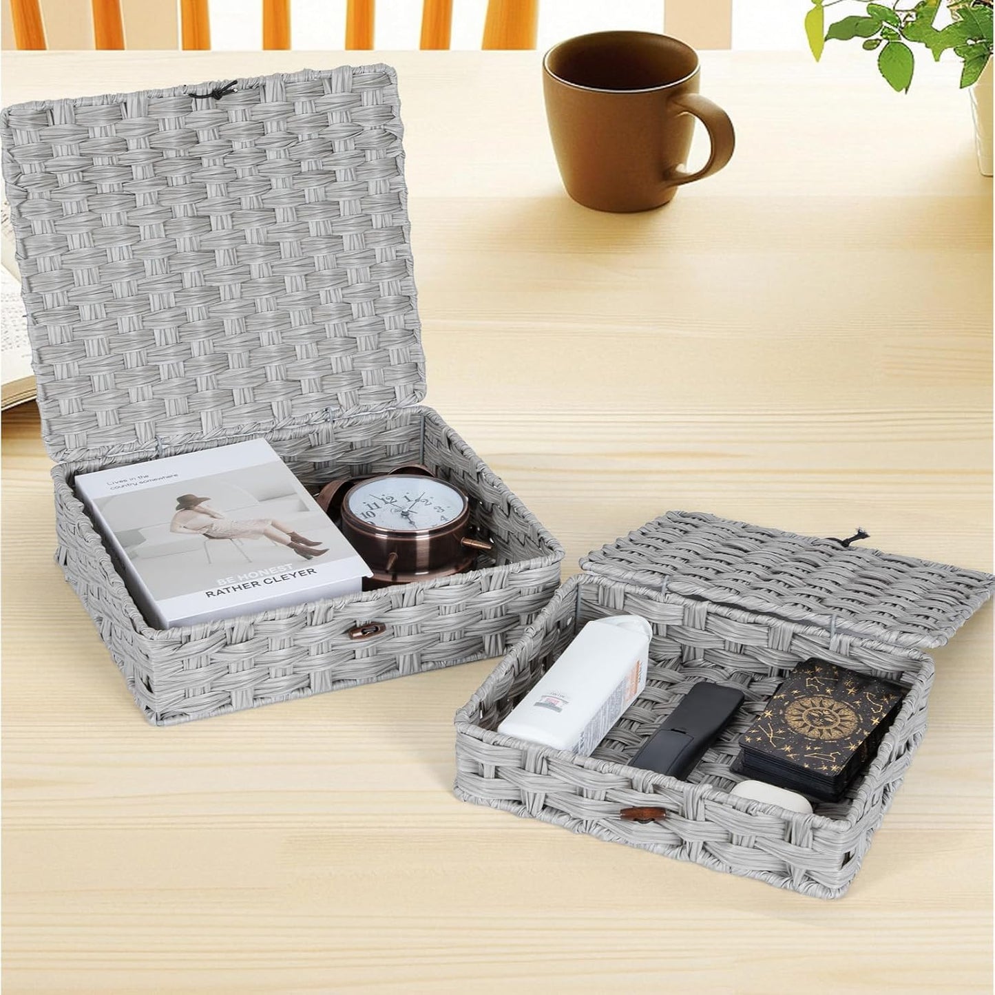 Woven Rattan Organizer Bins / Gray / Set of 2