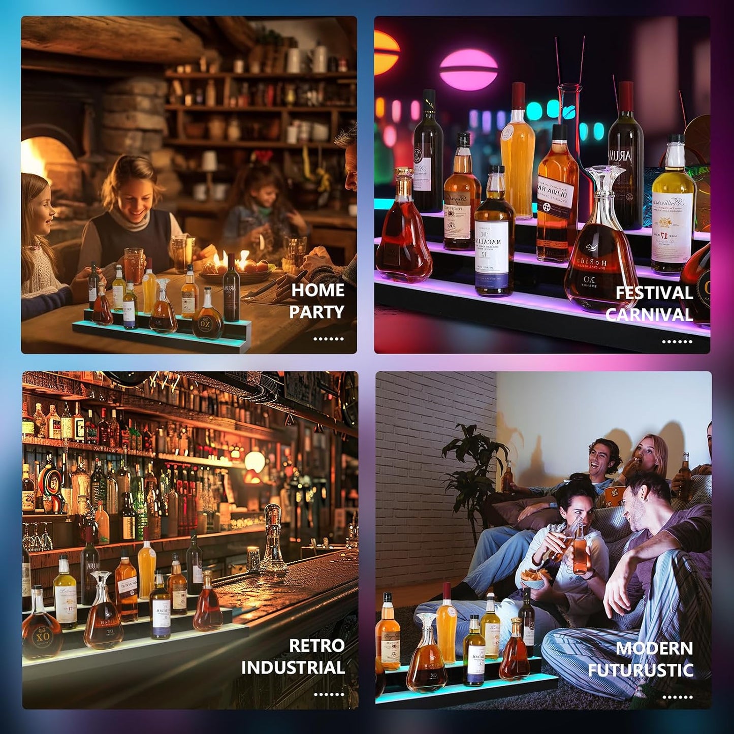 Led Lighted Liquor Bottle Display Shelf, 30 Inch 2 Tier Whiskey Rack, Support USB, Bar Stand with RF Remote & App