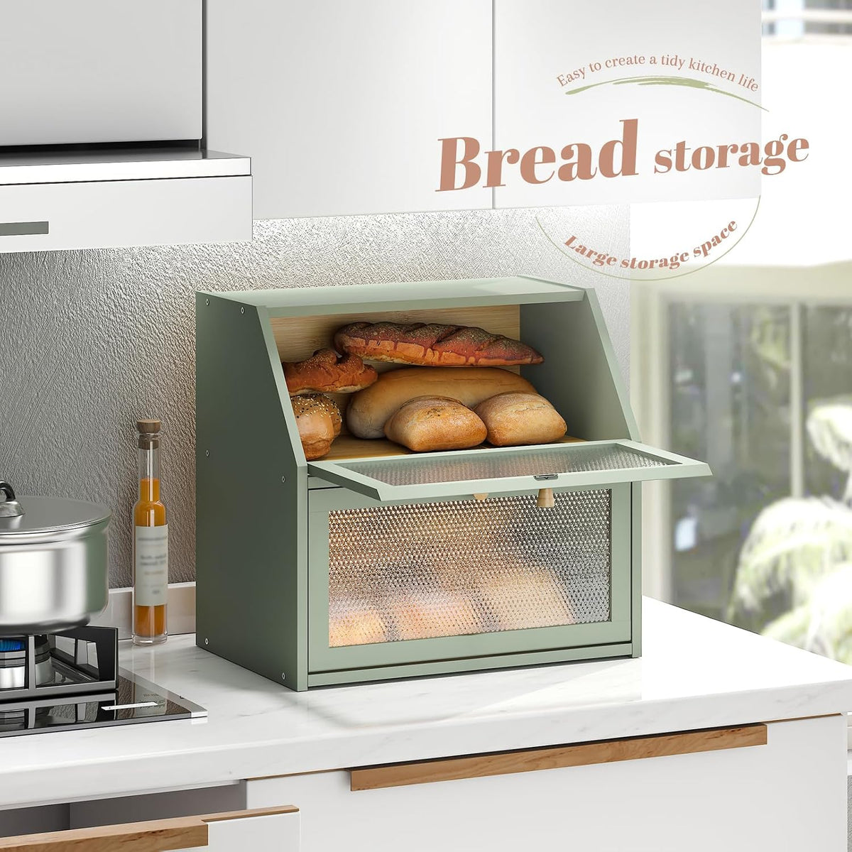 STDDRE Bread Box for Kitchen Countertop Bin Double Layer Bread Box Storage Container Extra Large Capacity Farmhouse