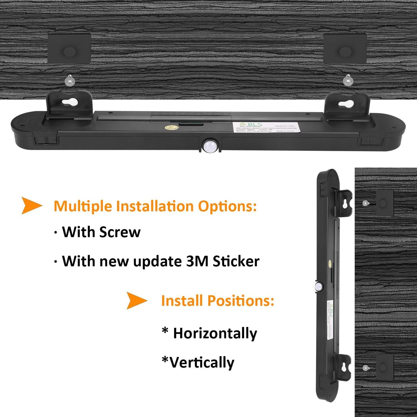 BLS T01LB LED Closet Light Super Bright 20 LED Under Cabinet Lighting Battery Powered/DC Input Wireless Motion Sensing