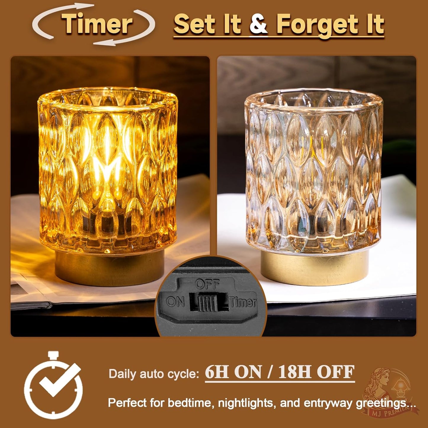 Battery Operated Table Lamps Timer / Amber / 2 Packs