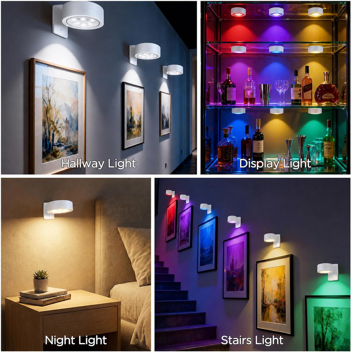 4-Pack Picture Lights for Wall, Rechargeable Wireless Poster Lights, White | LED Magnetic Painting Lights with