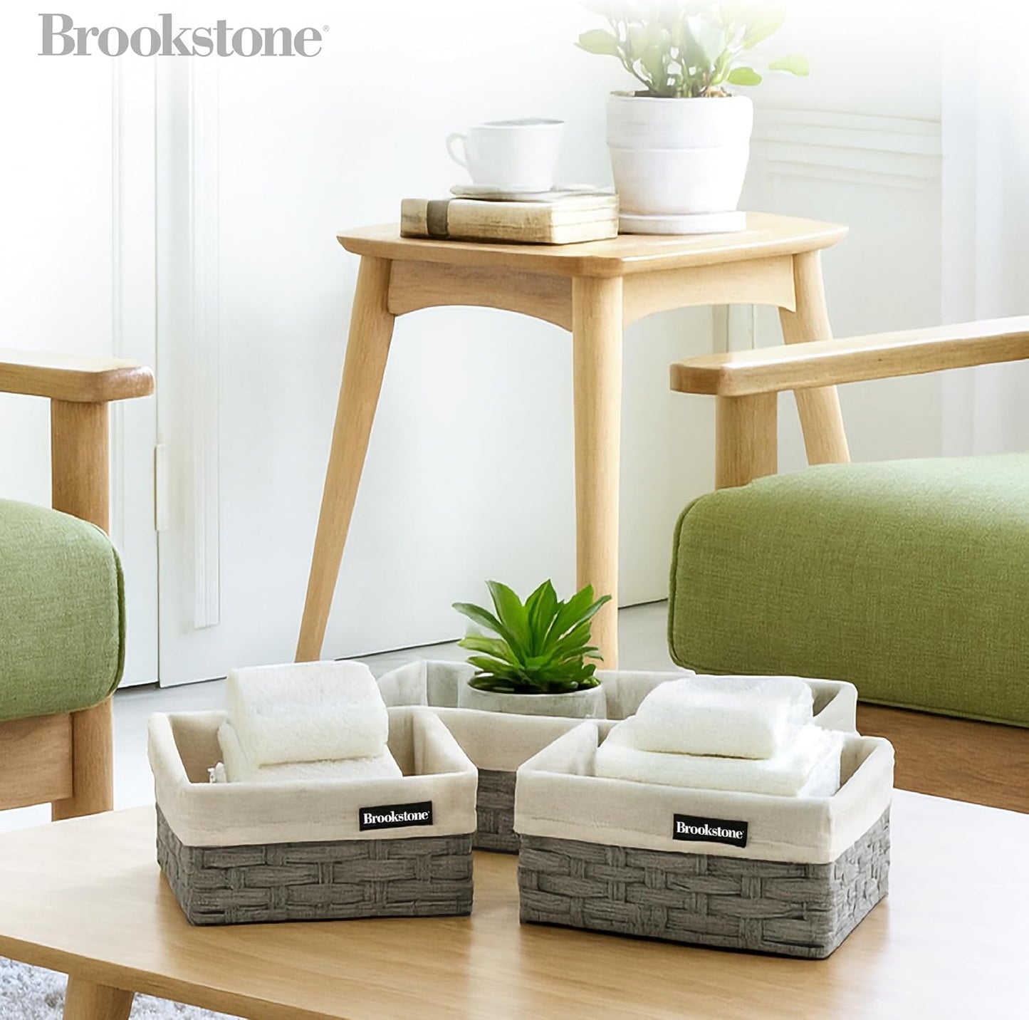 Wicker Shelf Storage Basket Decorative Shelf Bin / Grey Three Pack