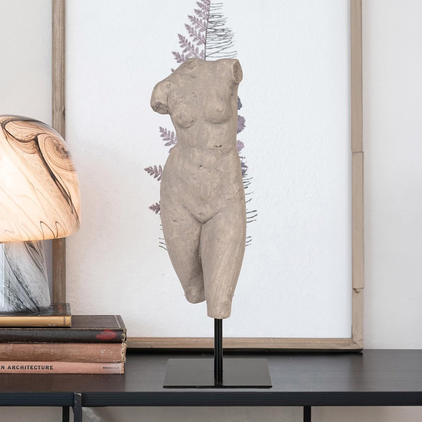 Sculptural Resin Female Figure on Metal Stand / Grey Finish