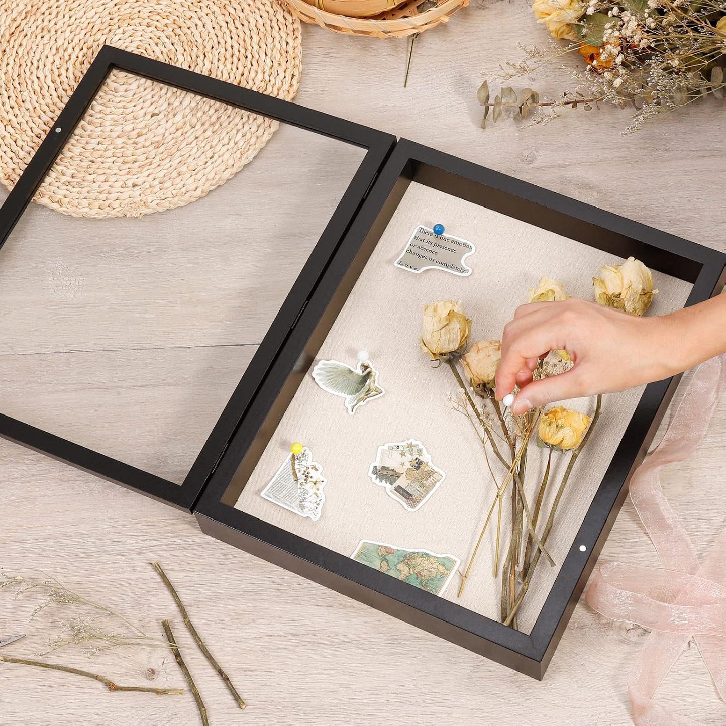 Califortree 12x16 Large Shadow Box Frame with Linen Back - Plexiglass Cover, Sturdy Memory Display Case of Flower