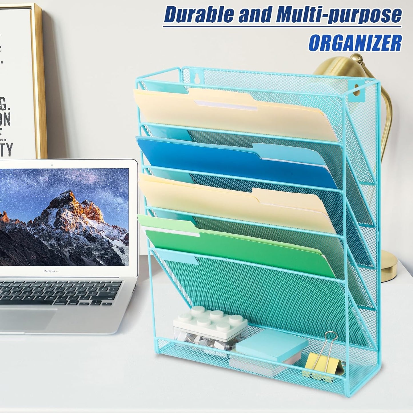 Desk File Organizer Mesh 6-Tier, Hanging Wall Mount Document Organization Stand, Desktop Vertical Mail Paper Folder