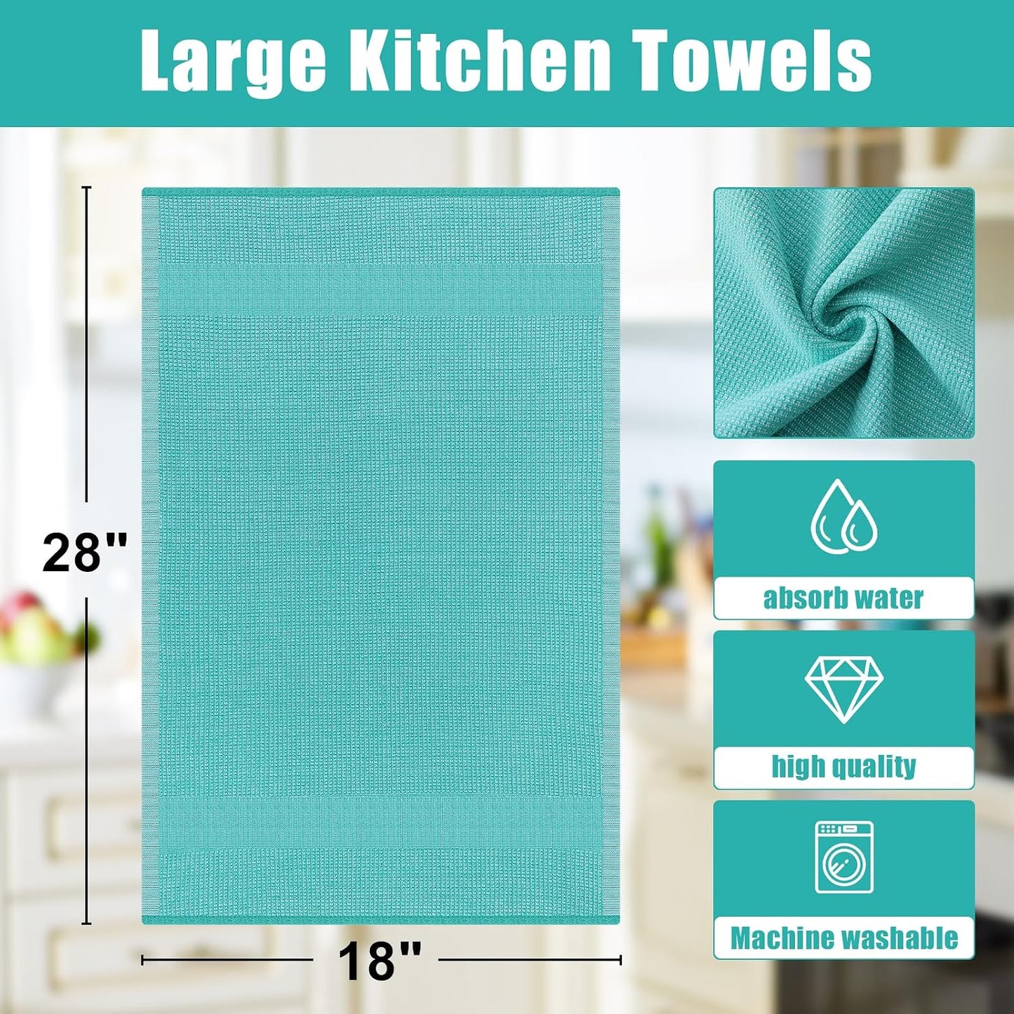 Homaxy 380 GSM Cotton Premium Kitchen Towels 6 Pack, 18"x 28", Teal | Flat and Terry Dish Towels, Highly Absorbent Tea
