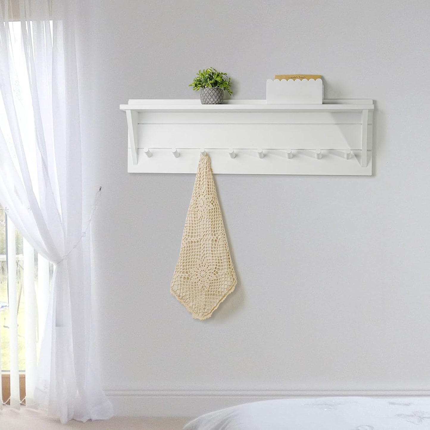 WEBI Coat Rack Wall Mount with Shelf,8 Peg Hooks,34" Long Entryway Wall Shelf with Hooks Underneath for Hanging