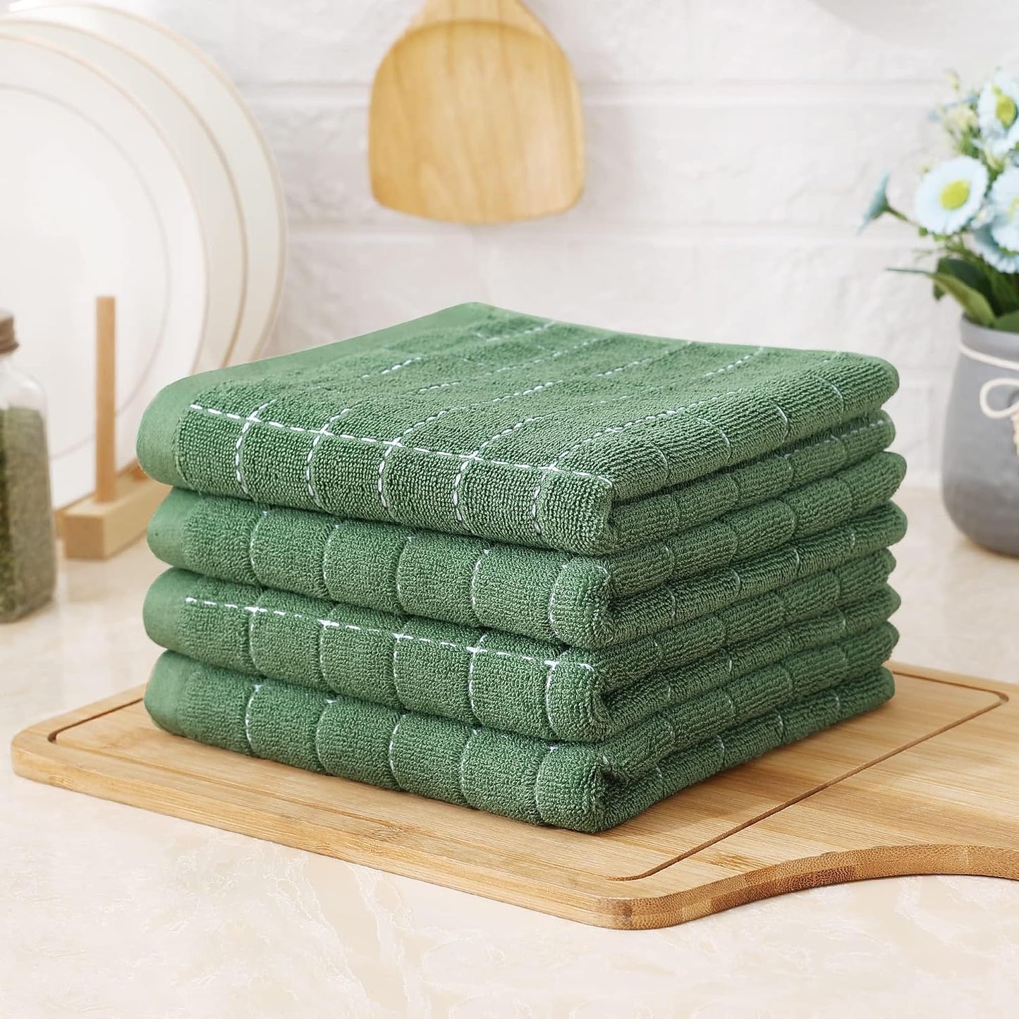 Homaxy 100% Cotton Terry Kitchen Towels, 12 Pack, Grass Green | Ultra Soft and Absorbent Dish Towels for Kitchen
