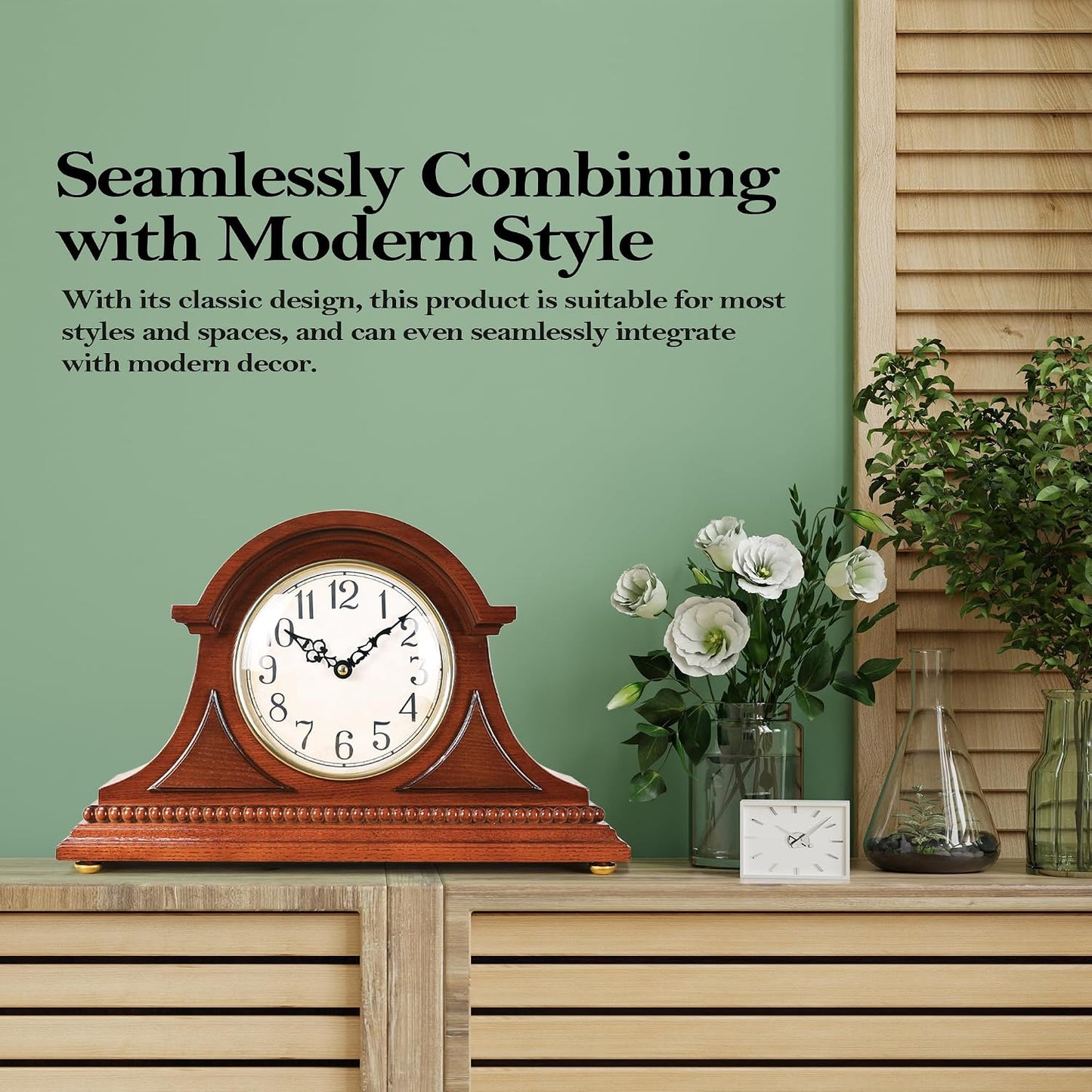 AYRELY® Grandfather Mantel Clock with Hour/Quarter-Hour Chime, Elegant Wooden Frame, Table Clocks Battery Operated