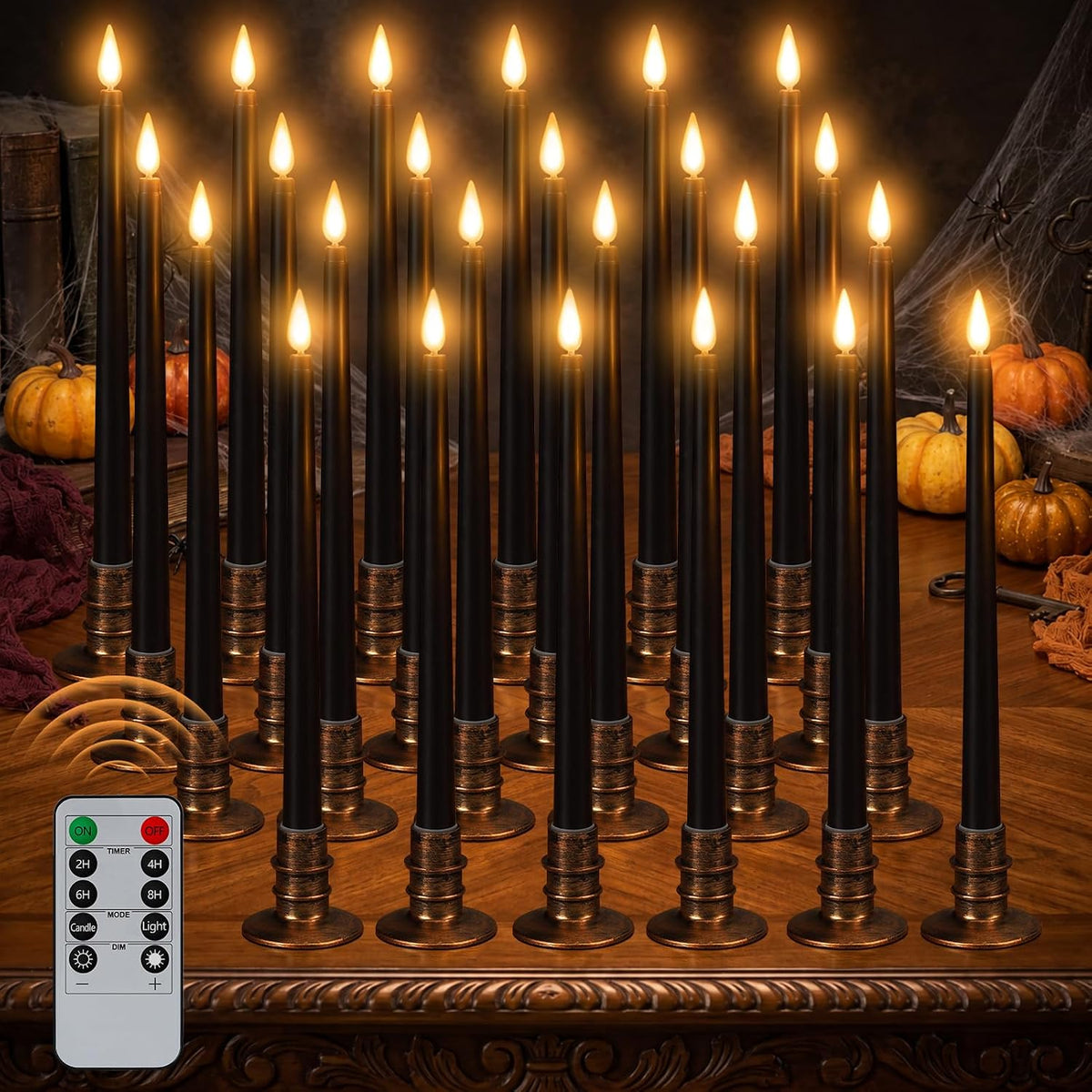 Alphatool 24 Pcs Halloween Black LED Flameless Candles with Remote, Bases