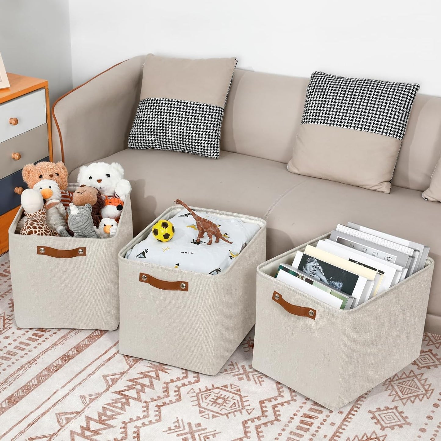 Large Storage Bins / Beige / 16 x 12 x 12 / Upgrated/3p