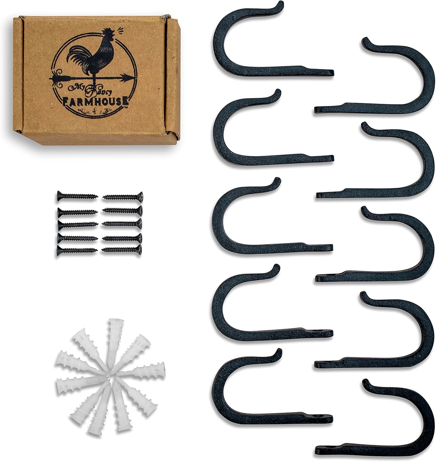Wall Mounted Farmhouse Decorative Hooks / Black / Blacksmith Spike Hooks / Set of 10