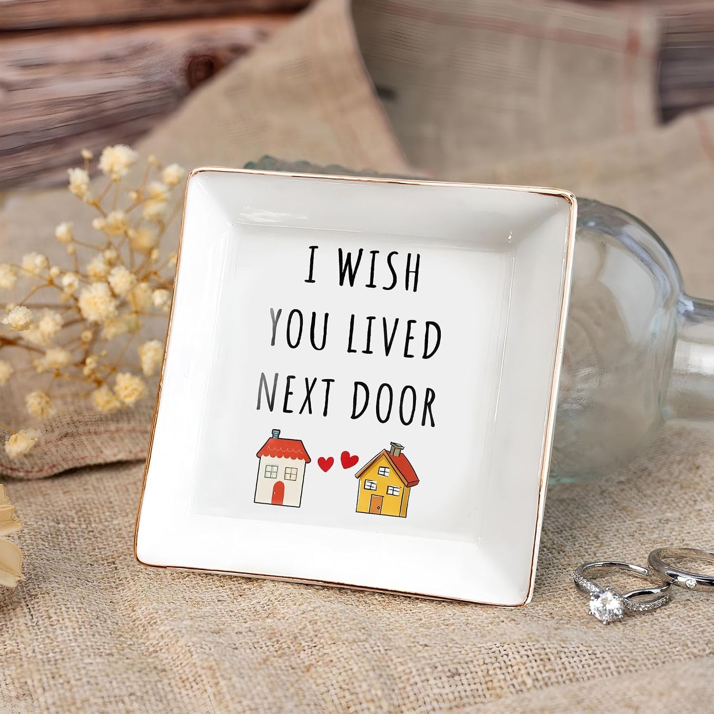 I Wish You Lived Next Door 4" Ceramic Jewelry Dish Tray / Besties Long Distance