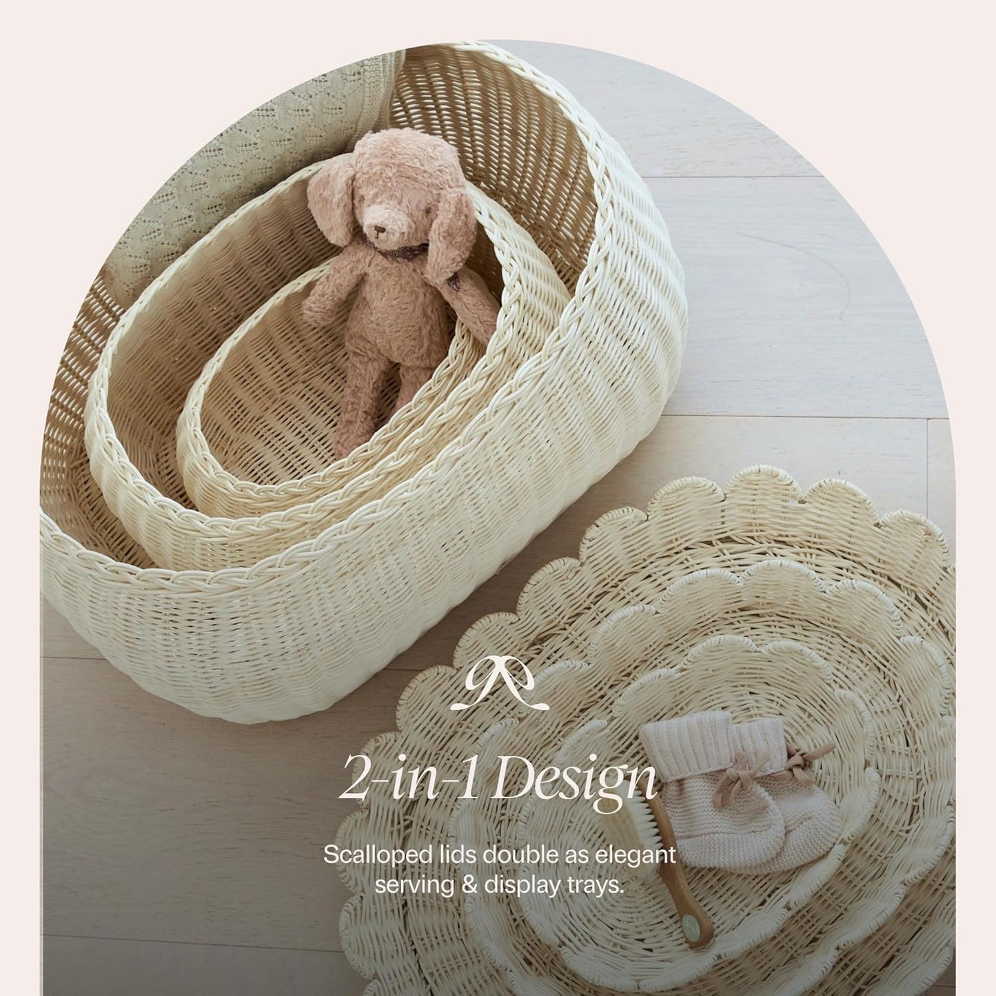 Large Scalloped Basket / Natural / Set of 3