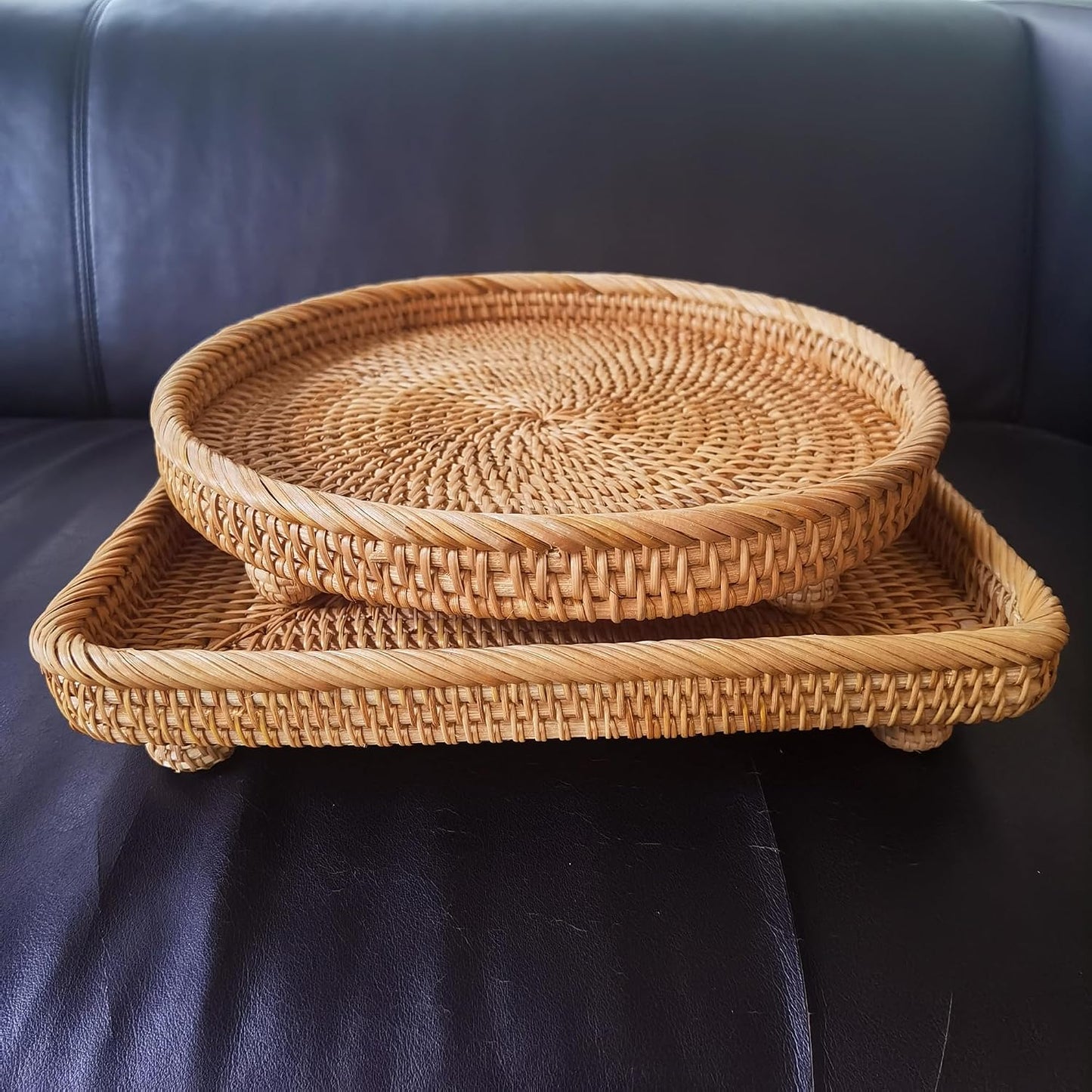 Rattan Pedestal Serving Basket / 12.5" Square