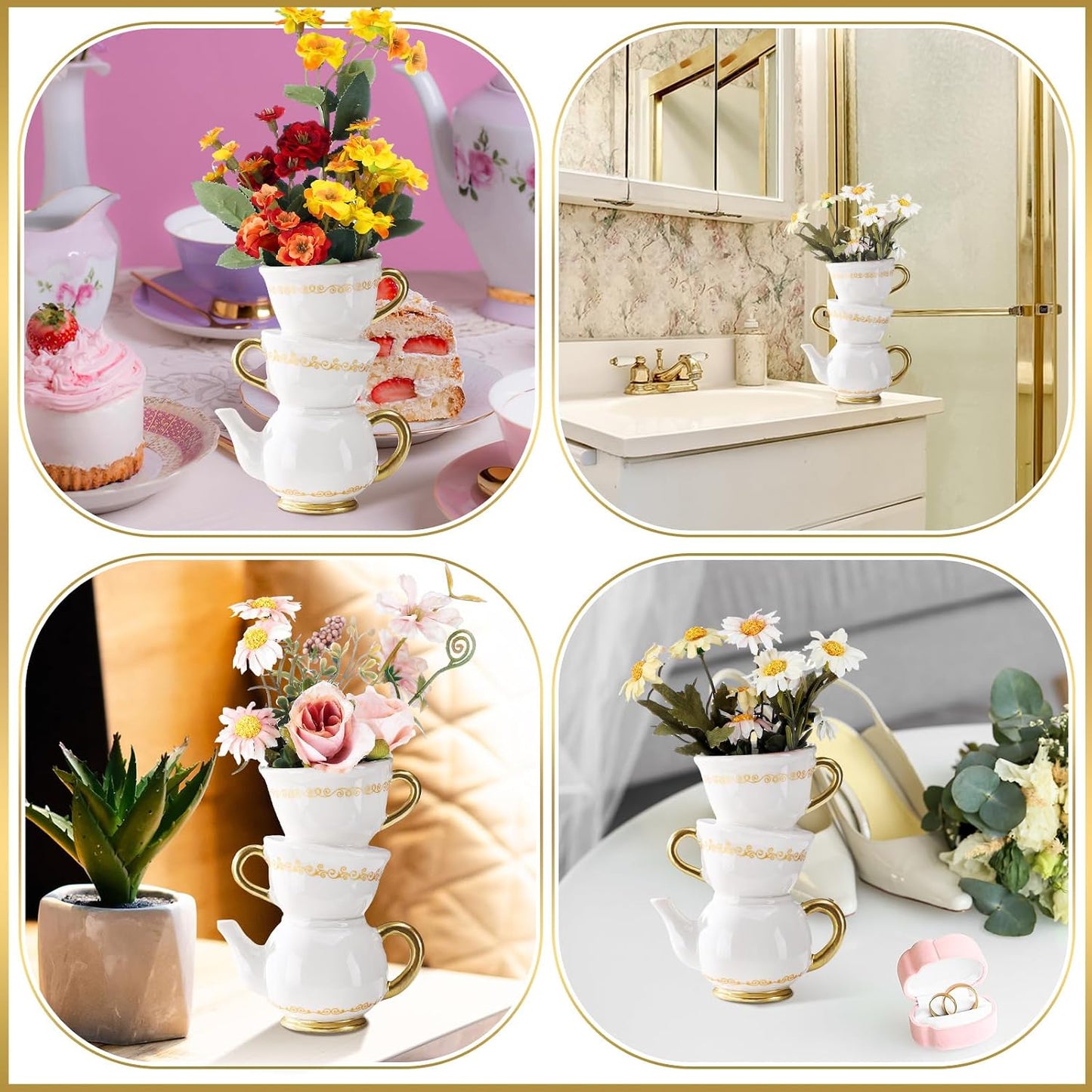 Mini Teacup Bud Vase " Wonderland Tea Party Decorations Antique / 5 Inch / Classic / Set of 2
